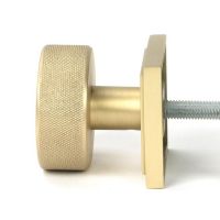 Close-Up of Satin Brass "Royale" Square Mortice Rim Knob Set - 63mm