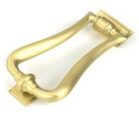 Close-Up of Satin Brass Art-Deco Style Door Knocker - 148mm x 90mm