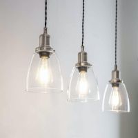 Satin Nickel Steel Trio Domed Cone Hanging Lights in Situ