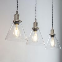 Satin Nickel Trio Cone Hanging Lights in Situ