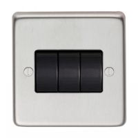 10 Amp Triple Switch Light Switch Finished in a Satin Stainless Steel