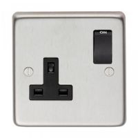 13 Amp Single Plug Socket with Switch Finished in a Satin Stainless Steel