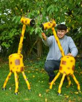 Scale image of recycled gas cannister giraffe garden sculpture