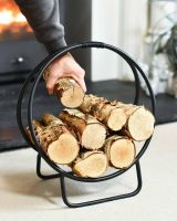 Scale Shot of Black Contemporary Circular Log Rack & Holder With Handle - 45cm