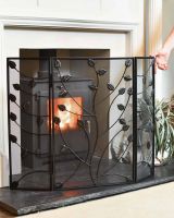 Scale Shot of Black Three Fold Fire Guard with Leaf Detailing - 100cm