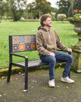 Scale Shot of Deluxe "Blue Marine" Steel Two Seater Park Bench in Black