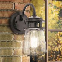 Seeded Glass Bronze Finish Industrial Wall Light in Situ