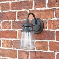 Seeded Glass Industrial Wall Lantern in Situ on a Brick Wall