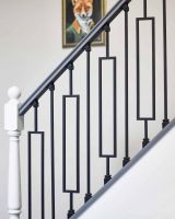 Set of 2 Matte Black "Enfield" Steel Stair Spindles - Pattern 10 in Situ