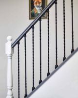 Set of 2 Matte Black "Enfield" Steel Stair Spindles - Pattern 12 in Situ