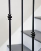 Close-Up of Set of 2 Matte Black "Enfield" Steel Stair Spindles - Pattern 3 - Spindle ONLY - No Brackets
