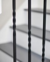 Close-Up of Set of 2 Matte Black "Enfield" Steel Stair Spindles - Pattern 4 - Spindle ONLY - No Brackets