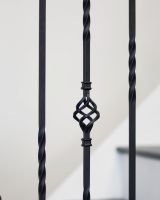Close-Up of Set of 2 Matte Black "Enfield" Steel Stair Spindles - Pattern 5 - Spindle ONLY - No Brackets