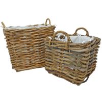 Set of 2 Natural Square Wicker Log Baskets