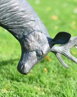 Close-Up of Aged Verdigris "Rocky" Fighting Buck Garden Sculpture