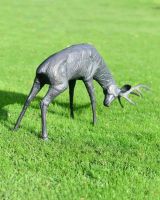 Rear Shot of Single Aged Verdigris "Rocky" Fighting Buck Garden Sculpture