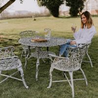 Antique Cream "Edworth Manor" Four Seater Dining Set in Garden 