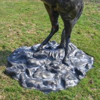 Close up of base on "Fargo" Rearing Horse Sculpture 
