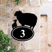 Bespoke Sheep & Lamb Iron House Number Sign in Situ