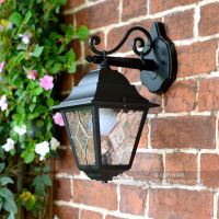 "Sheringham" Traditional Black Top Fix Wall Lantern in Situ on a Wall
