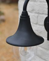 Close up of midnight black finish on garden wall light