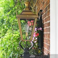 Side view of antique brass porch light