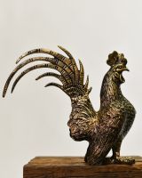 Side view of Brushed Gold Rooster Garden Sculpture