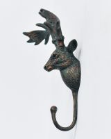 Side view of cast aluminium elk head hook