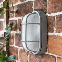 Outdoor Silver Aluminium Bulkhead Wall Light in Situ