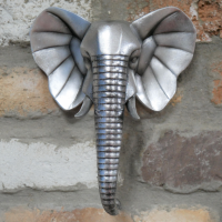 Silver Elephant Head Wall Art in Situ on a Brick Wall