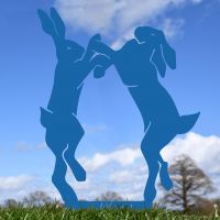 Blue Simplistic Boxing Hares Silhouette