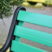 Green Wooden Slats on the Back of the Bench