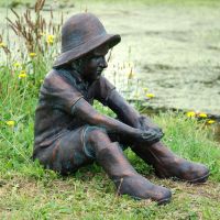 Sitting Boy & Frog Garden Sculpture
