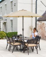 Six Seater Garden Table and Chairs with Parasol 