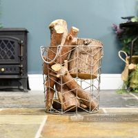 Small Pewter Finish Wire Work Log Basket In Situ