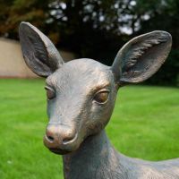 Small Rustic Bronze Deer Garden Sculpture Close-Up