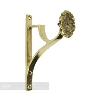 Solid Polished Brass Curtain Pole Bracket With Floral Motif