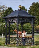 Scale Shot of Solid Steel, Iron & Wood Ornate Garden Gazebo with Roof