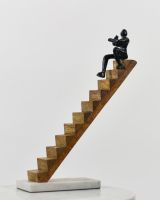 "Solo conquest" Aluminium, Mango Wood and Marble Sculpture - Black