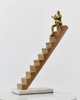 "Solo Conquest" Aluminium, Mango Wood and Marble Sculpture - Gold