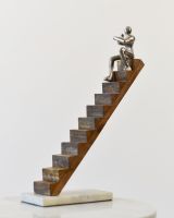 "Solo Conquest" Aluminium, Mango Wood and Marble Sculpture - Silver