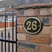 Polished Brass & Black Oval House Number in Situ