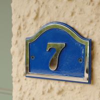Door number sign blue & chrome finish no 7