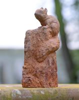 Rustic Cast Iron Squirrel on Log Sculpture
