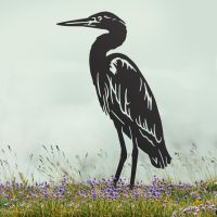 Black Sheet Steel Silhouette with Standing Heron Design