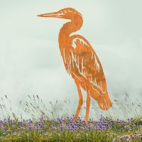 Standing Heron Sheet Steel Silhouette in Rustic Finish