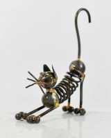 Recycled Metal Stretching Cat Sculpture