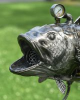 Close up of Recycled Metal Steampunk Fish mouth