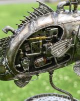 Close up of Recycled Metal Steampunk Fish side detailing