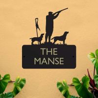 Steel House Name Sign with "Game Season" Cocker Spaniel and Labrador Design
